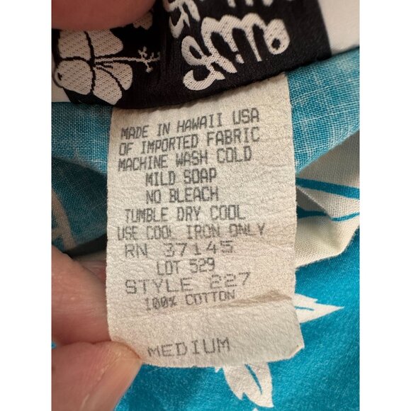 Hilo Hattie Womens Hawaiian Floral Button-Up Shirt Medium Teal & White 100% Cott - Picture 6 of 16